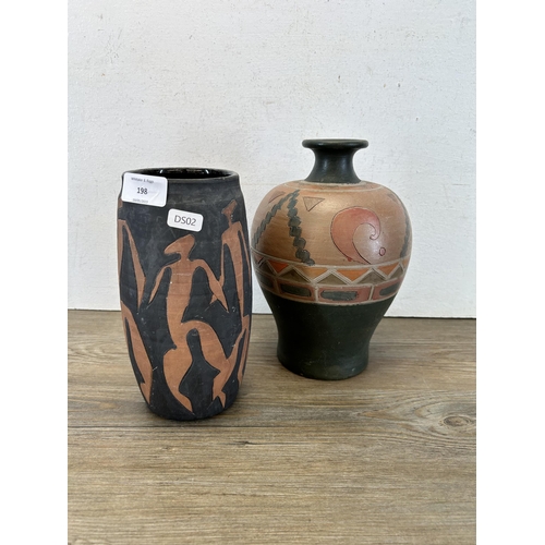 198 - Two mid 20th century studio pottery vases, one Cleveland Pottery and one marked 'GS' to base - large... 