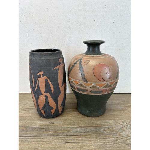 198 - Two mid 20th century studio pottery vases, one Cleveland Pottery and one marked 'GS' to base - large... 