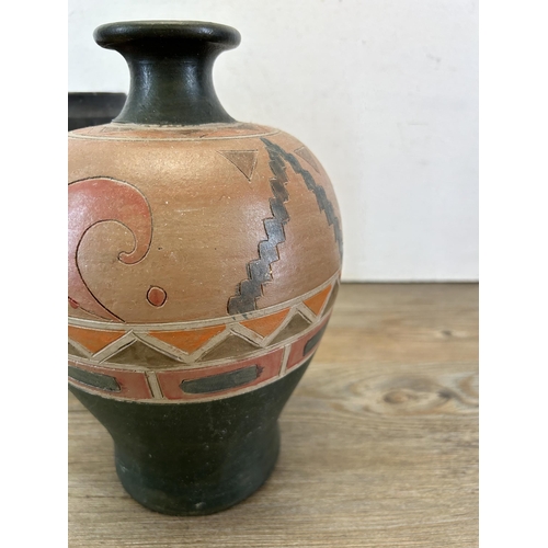 198 - Two mid 20th century studio pottery vases, one Cleveland Pottery and one marked 'GS' to base - large... 