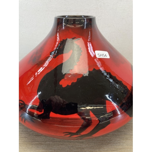 232 - A Peggy Davies Dragon limited edition no. 48/100 squat vase - approx. 19cm high x 27cm diameter