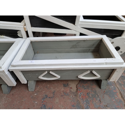 716 - A pair of white and grey painted wooden rectangular garden planters both - approx. 28cm high x 77cm ... 