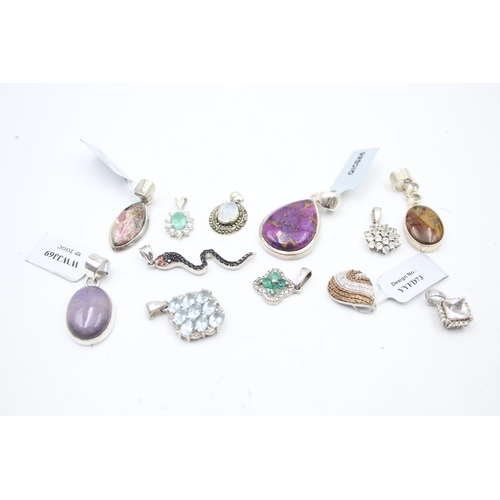 1152 - Twelve .925 silver gemstone set pendants to include TGGC etc. - approx. gross weight 41 grams