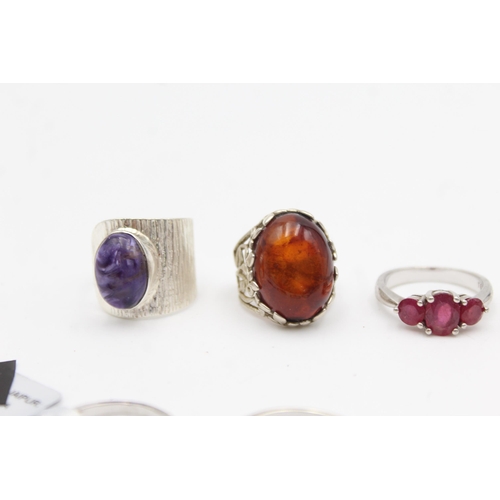 1159 - Twelve .925 silver gemstone set rings to include TGGC etc. - approx. gross weight 48 grams