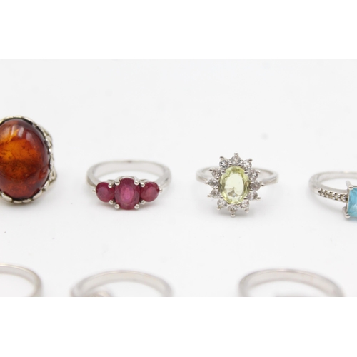 1159 - Twelve .925 silver gemstone set rings to include TGGC etc. - approx. gross weight 48 grams