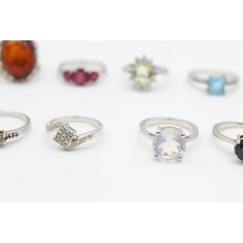 1159 - Twelve .925 silver gemstone set rings to include TGGC etc. - approx. gross weight 48 grams