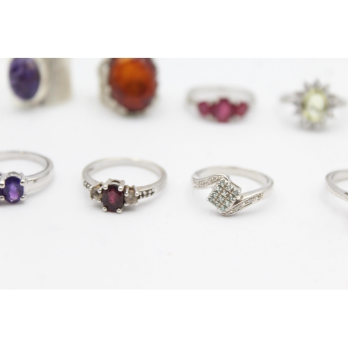 1159 - Twelve .925 silver gemstone set rings to include TGGC etc. - approx. gross weight 48 grams