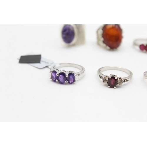 1159 - Twelve .925 silver gemstone set rings to include TGGC etc. - approx. gross weight 48 grams