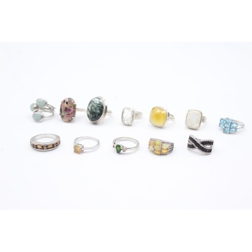 1164 - Twelve .925 silver gemstone set rings to include TGGC etc. - approx. gross weight 72 grams