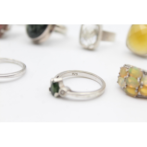 1164 - Twelve .925 silver gemstone set rings to include TGGC etc. - approx. gross weight 72 grams