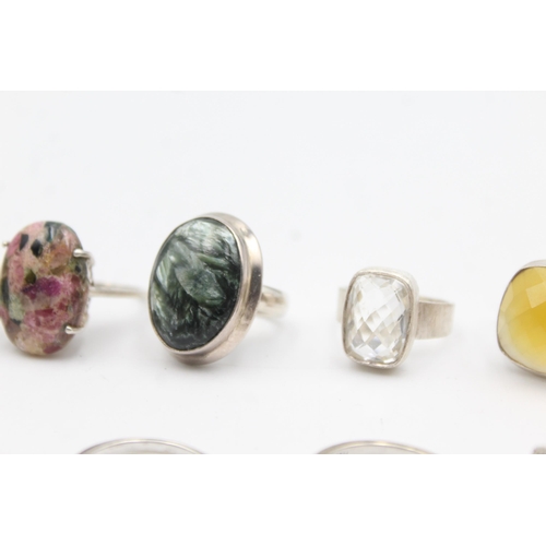 1164 - Twelve .925 silver gemstone set rings to include TGGC etc. - approx. gross weight 72 grams