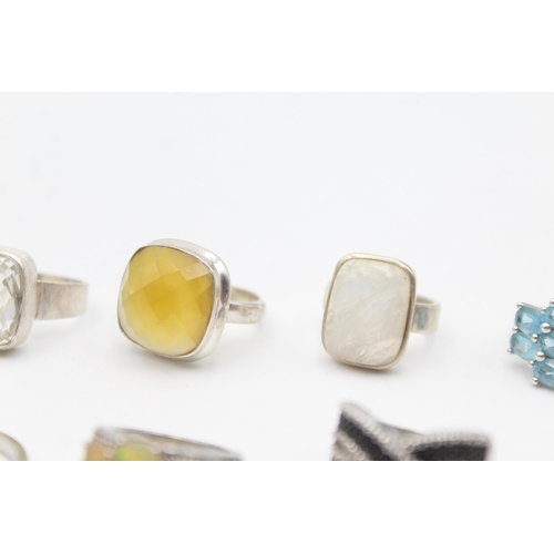 1164 - Twelve .925 silver gemstone set rings to include TGGC etc. - approx. gross weight 72 grams