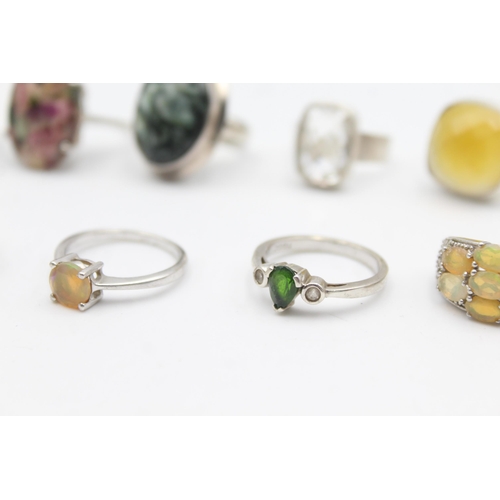 1164 - Twelve .925 silver gemstone set rings to include TGGC etc. - approx. gross weight 72 grams