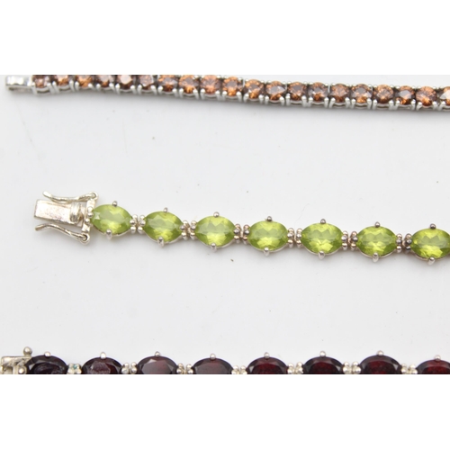 1165 - Five .925 silver gemstone set bracelets - approx. gross weight 73 grams