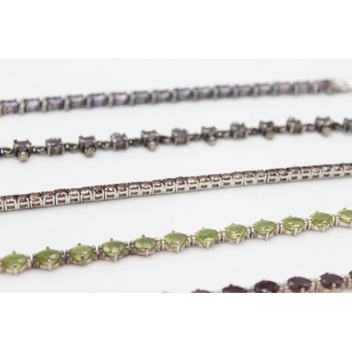 1165 - Five .925 silver gemstone set bracelets - approx. gross weight 73 grams