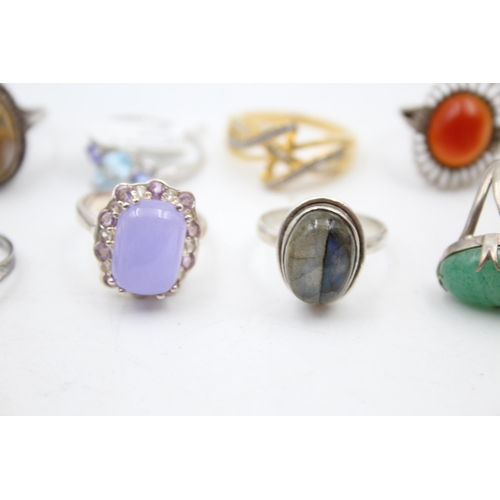 1169 - Twelve .925 silver gemstone set rings to include diamond etc. - approx. gross weight 47 grams