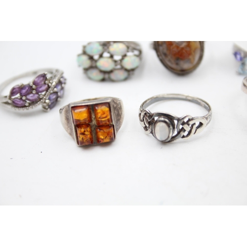 1169 - Twelve .925 silver gemstone set rings to include diamond etc. - approx. gross weight 47 grams