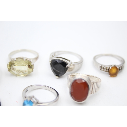 1174 - Twelve .925 silver gemstone set rings to include TGGC etc. - approx. gross weight 61 grams