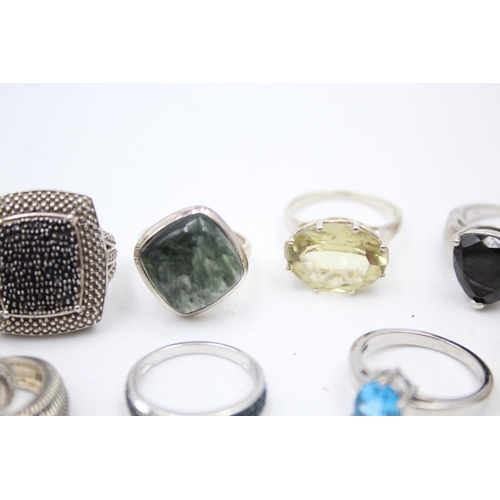 1174 - Twelve .925 silver gemstone set rings to include TGGC etc. - approx. gross weight 61 grams