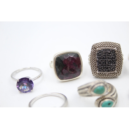 1174 - Twelve .925 silver gemstone set rings to include TGGC etc. - approx. gross weight 61 grams