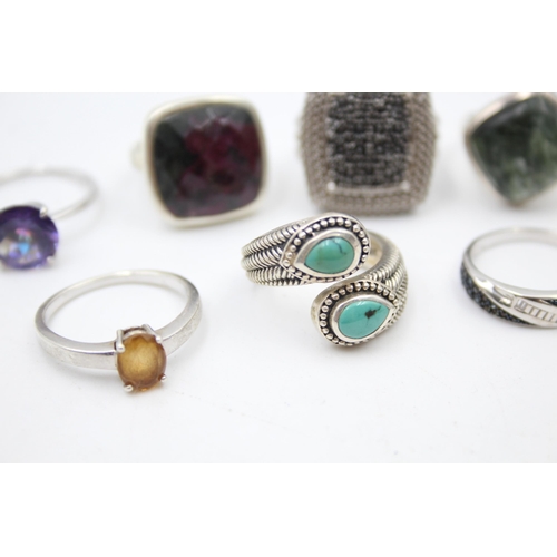 1174 - Twelve .925 silver gemstone set rings to include TGGC etc. - approx. gross weight 61 grams