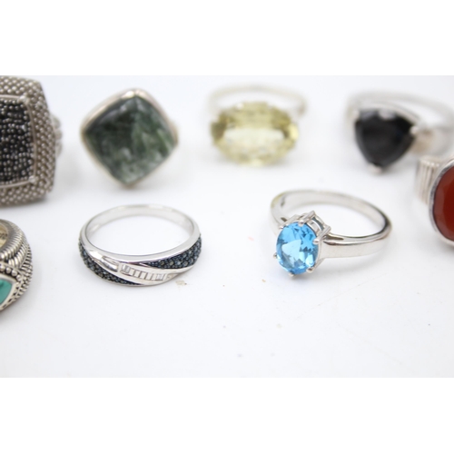 1174 - Twelve .925 silver gemstone set rings to include TGGC etc. - approx. gross weight 61 grams