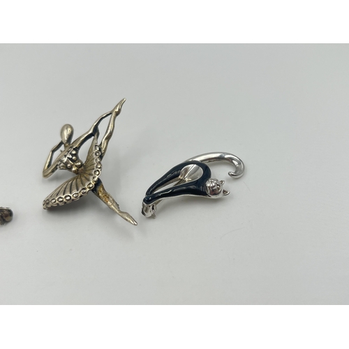 1182 - Five .925 silver brooches - approx. gross weight 15.18 grams