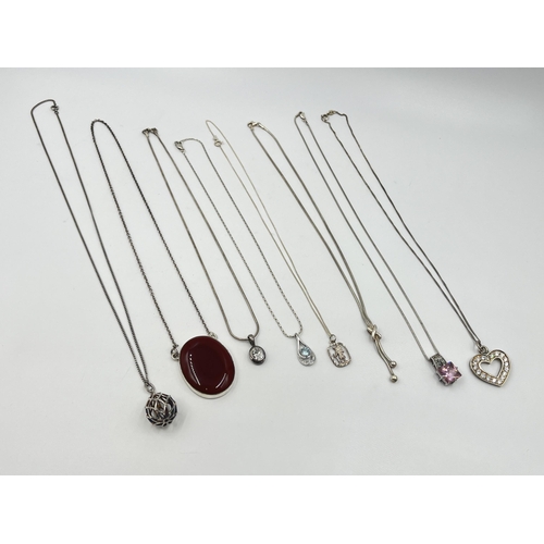 1183 - Eight .925 silver necklaces to include carnelian etc. - approx. gross weight 62 grams