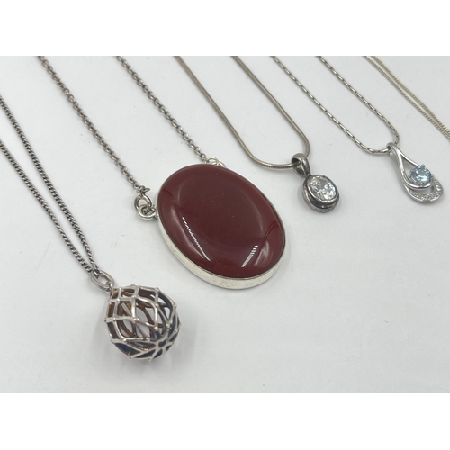 1183 - Eight .925 silver necklaces to include carnelian etc. - approx. gross weight 62 grams