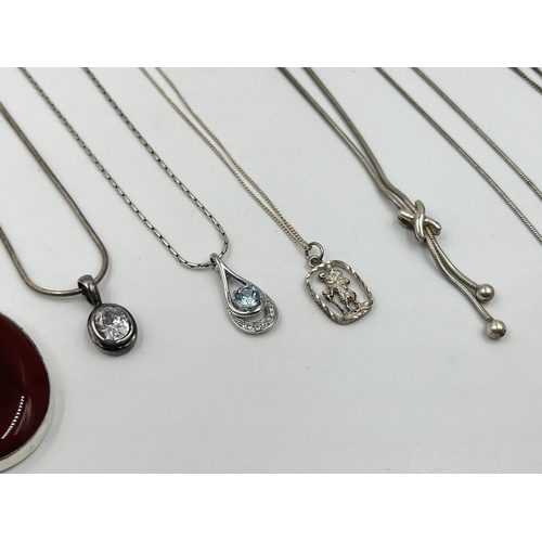 1183 - Eight .925 silver necklaces to include carnelian etc. - approx. gross weight 62 grams