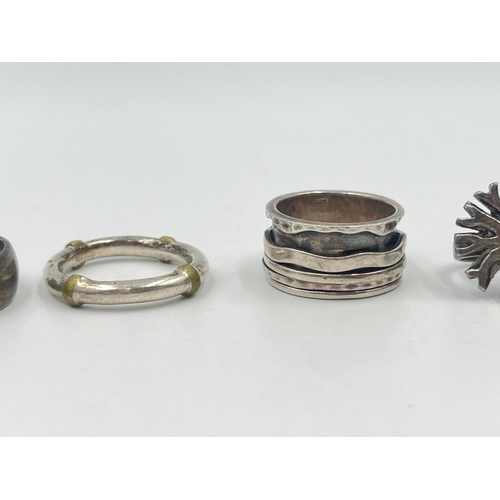 1186 - Five rings, four .925 silver and one Argentium - approx. gross weight 34 grams