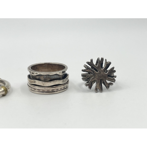 1186 - Five rings, four .925 silver and one Argentium - approx. gross weight 34 grams