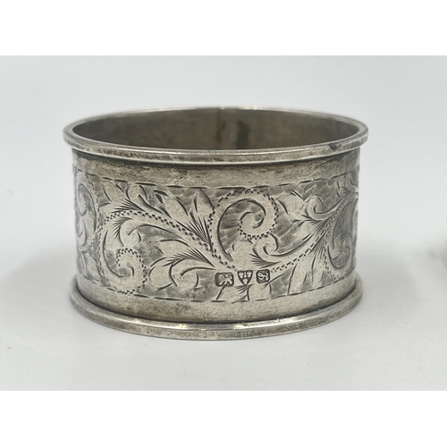 1196 - Two pieces of hallmarked sterling silver, one Chester napkin ring and one Birmingham bangle - approx... 