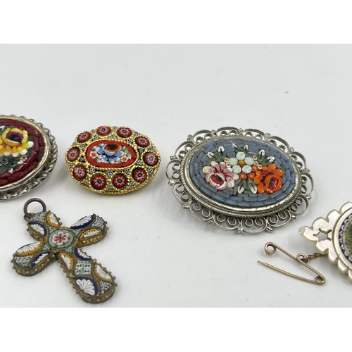 1197 - Six pieces of antique and later micro mosaic jewellery