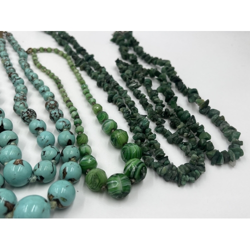 1199 - A collection of vintage beaded necklaces to include malachite, turquoise etc.