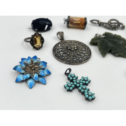 1206 - A collection of vintage .925 silver and white metal jewellery to include .925 silver turquoise and m... 