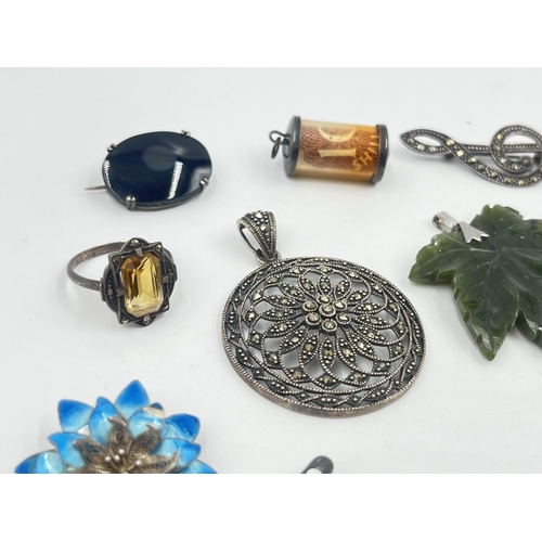 1206 - A collection of vintage .925 silver and white metal jewellery to include .925 silver turquoise and m... 