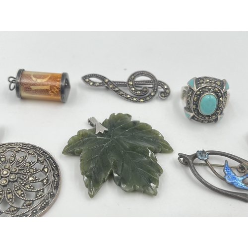 1206 - A collection of vintage .925 silver and white metal jewellery to include .925 silver turquoise and m... 