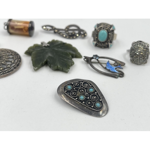 1206 - A collection of vintage .925 silver and white metal jewellery to include .925 silver turquoise and m... 