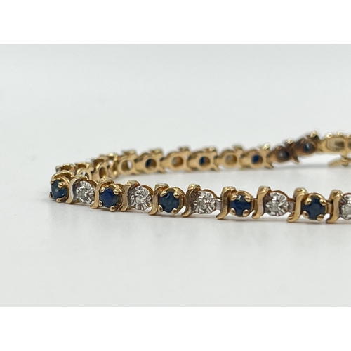 1229 - A hallmarked 9ct gold diamond and sapphire bracelet - approx. gross weight 6.3 grams and 19cm long