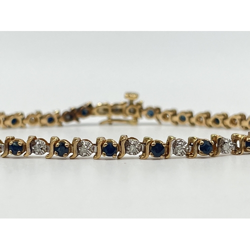 1229 - A hallmarked 9ct gold diamond and sapphire bracelet - approx. gross weight 6.3 grams and 19cm long