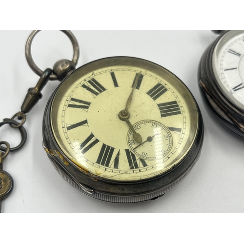 1232 - Two Edwardian hallmarked Chester silver cased key wind open pocket watches, one Fred Nutt's of Coven... 