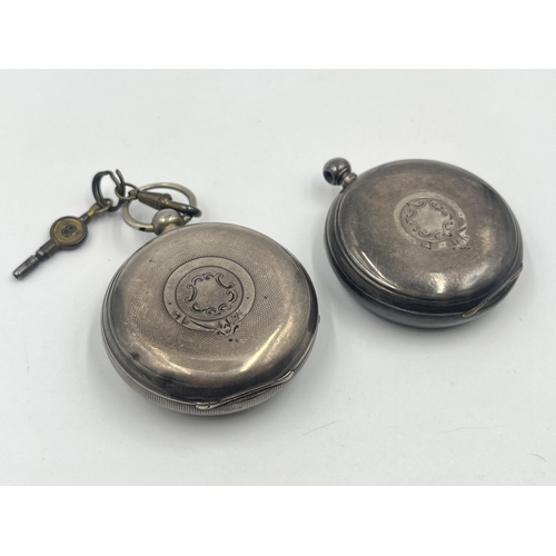 1232 - Two Edwardian hallmarked Chester silver cased key wind open pocket watches, one Fred Nutt's of Coven... 