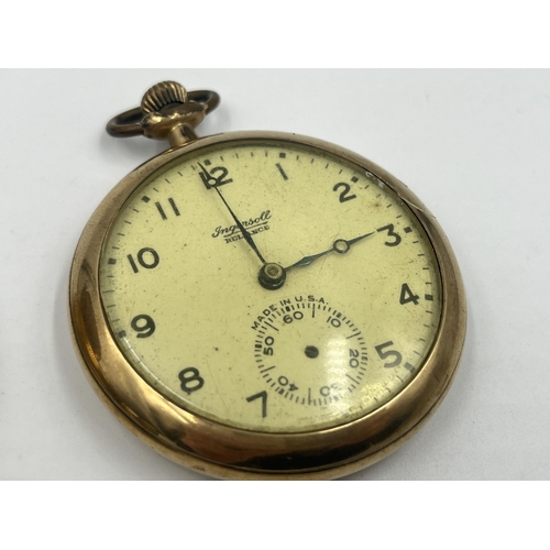 1233 - Two early/mid 20th century gold plated pocket watches, one Thomas Russell & Son Tempus Fugit and one... 