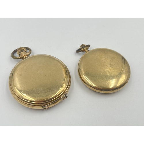 1233 - Two early/mid 20th century gold plated pocket watches, one Thomas Russell & Son Tempus Fugit and one... 