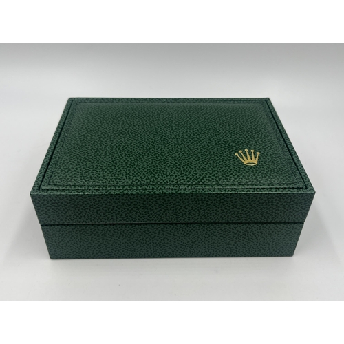 1235 - A Rolex Oyster Perpetual Date Wimbledon presentation box with outer sleeve, paper work and leather w... 