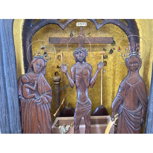 434 - A Middle Eastern handmade model of a crucifixion and sacrificial scene - approx. 45cm high x 28cm wi... 