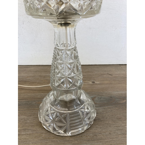 445 - Two Art Deco style cut glass table lamps - tallest approx. 38cm high