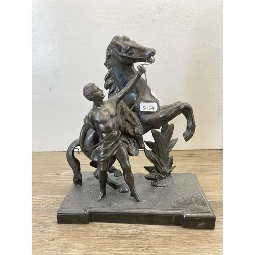 472 - A pair of Guillaume Marly style spelter rearing horse figurines - approx. 27cm high x 23cm long x 12... 