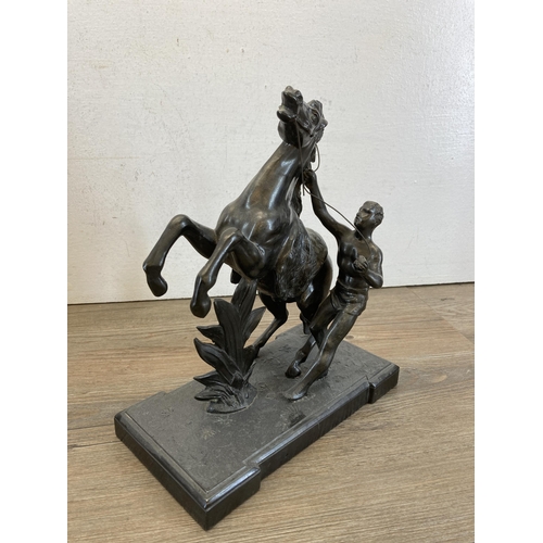 472 - A pair of Guillaume Marly style spelter rearing horse figurines - approx. 27cm high x 23cm long x 12... 