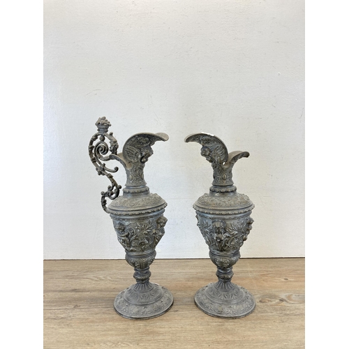 486 - A pair of Neoclassical style spelter ewers - approx. 42cm high